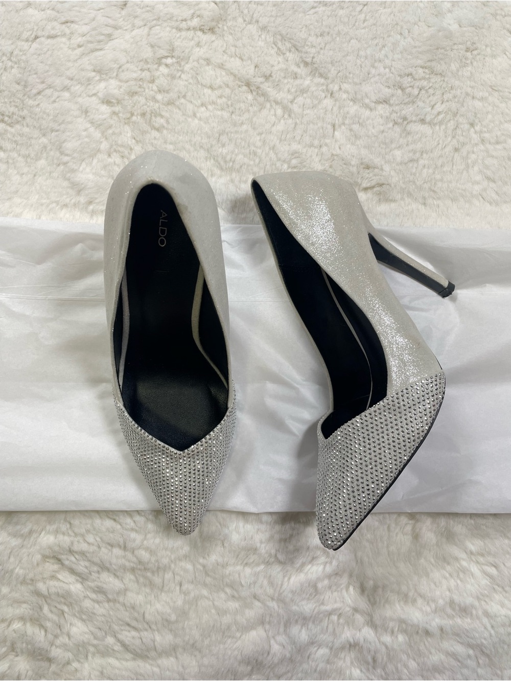 Aldo Silver Glitter Pointed Toe Crystal-Embellished Stilettos